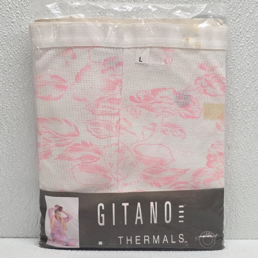 Vintage Gitano Thermal Pants Womens Large White Pink Floral USA - Read